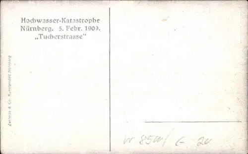 Ak Nürnberg in Mittelfranken Bayern, Tucherstraße, Hochwasser Katastrophe 05.02.1909