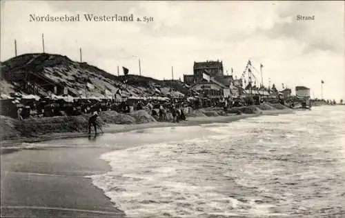 Ak Westerland auf Sylt, Partie am Strand, Strandzelte, Meer