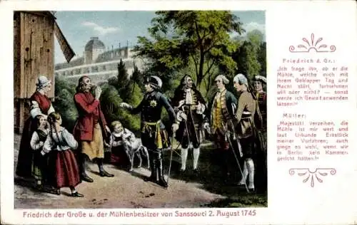 Künstler Ak Potsdam in Brandenburg, Friedrich der Große und Mühlenbesitzer v. Sanssouci 1745