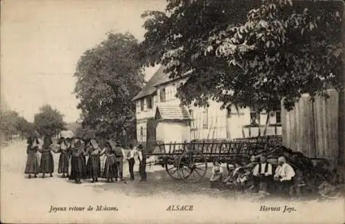 Ak Alsace Elsass Frankreich, Joyeux retour de Moisson