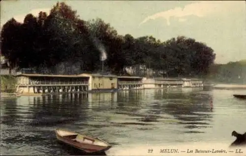 Ak Melun Seine et Marne, Les Bateaux-Lavoirs