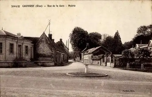 Ak Cauvigny Oise, Rue de la Gare, Mairie