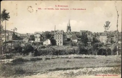 Ak Saint Come Aveyron, Gesamtansicht, Kirchturm