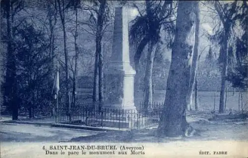 Ak Algues Saint Jean du Bruel Aveyron, Monument aux Morts, Park