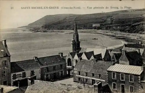 Ak Saint Michel en Greve Cotes d'Armor, Vue generale du Bourg, Strand