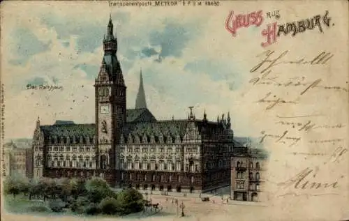 Haltgegendaslicht Litho Hamburg, Ansicht vom Rathaus, Meteor 518