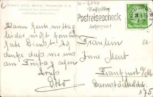 Künstler Ak Frankfurt am Main, Fahrig's Hotel Bristol