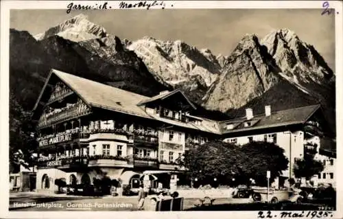 Ak Garmisch Partenkirchen in Oberbayern, Hotel Marktplatz