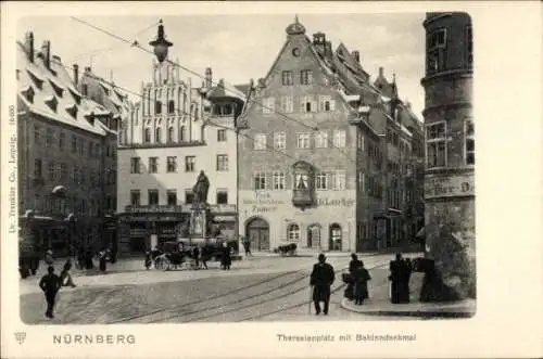 Ak Nürnberg in Mittelfranken, Theresienplatz mit Behaimdenkmal