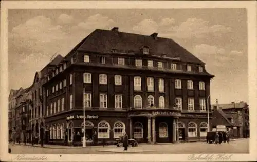 Ak Neumünster Holstein, am Bahnhofs Hotel, 1927