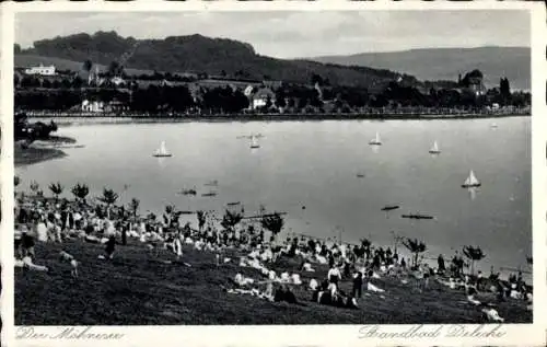 Ak Möhnesee im Kreis Soest Nordrhein Westfalen, Talsperre, Strandbad Delecke