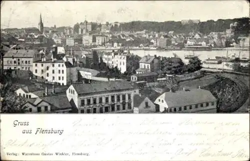 Ak Flensburg in Schleswig Holstein, Panorama, Vogelschau