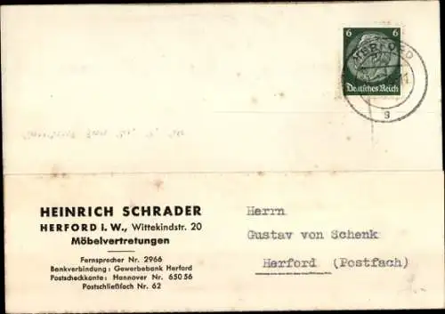 Ak Herford in Westfalen, Heinrich Schrader, Möbelvertretungen, Gustav von Schenk