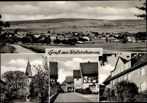 Ak Woltershausen Lamspringe in Niedersachsen, Panorama, Teilansichten, Kirche, Fachwerkhaus