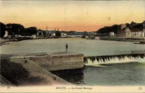 Ak Melun Seine et Marne, Grand Barrage