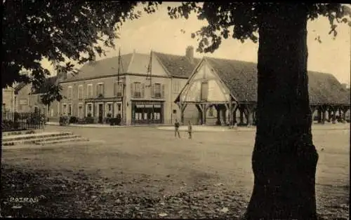 Ak Beaumont du Gâtinais Seine et Marne, Vieilles Halles, Place du Marche