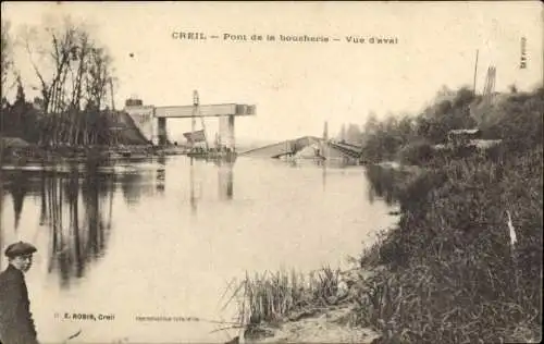 Ak Creil Oise, Pont de la boucherie, Vie d'aval