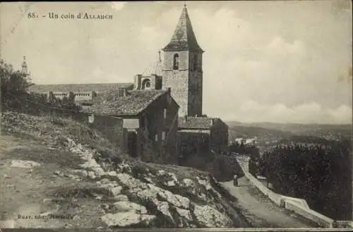 Ak Allauch Bouches du Rhône, Teilansicht, Kirchturm