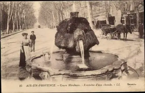 Ak Aix en Provence Bouches du Rhône, Cours Mirabeau, Warmwasserbrunnen