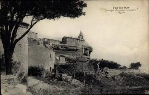 Ak Fos sur Mer Bouches du Rhône, Überreste antiker Stadtmauern, Kirche