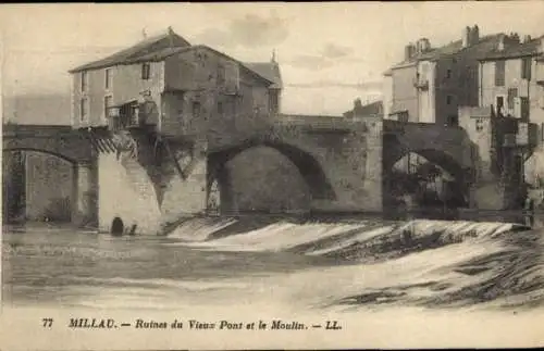 Ak Millau Aveyron, Ruinen der Alten Brücke, Mühle