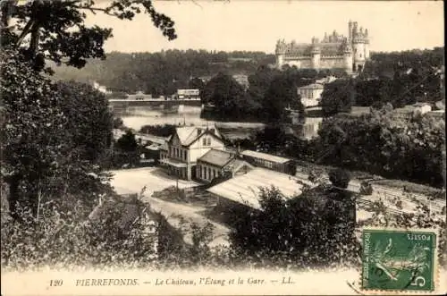 Ak Pierrefonds Oise, Schloss, Teich, Bahnhof