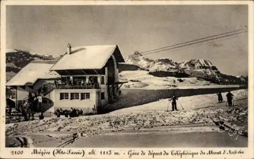 Ak Megève Haute Savoie, Abfahrtsstation des Mont Télépherique