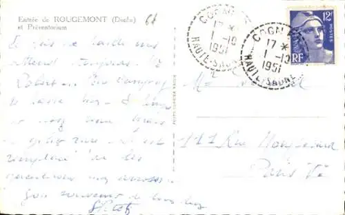 Ak Rougemont Doubs, Eingang, Präventorium