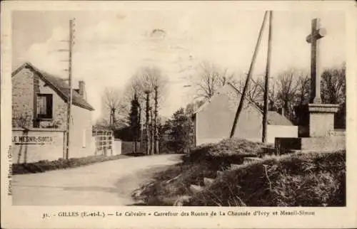 Ak Gilles, Le Calvaire, Carrefour des Routes de la Chausee d'Ivry