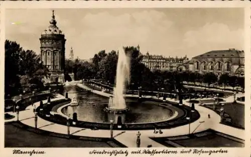 Ak Mannheim in Baden, Friedrichsplatz, Wasserturm, Rosengarten, Fontäne