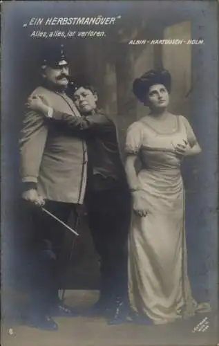 Ak Schauspieler Albin, Kartousch, Holm, ein Herbstmanöver