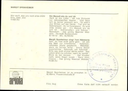 Ak Sängerin Margit Sponheimer, Portrait, Wer weiß was uns noch alles blüht