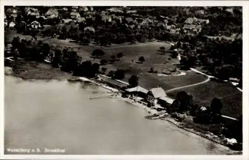 Ak Wasserburg Bodensee, Fliegeraufnahme, Strandbad mit Weinrestaurant