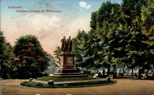 Ak Katowice Kattowitz Schlesien, Zwei Kaiser Denkmal am Wilhelmsplatz