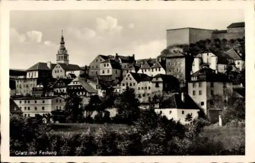 Ak Kłodzko Glatz Schlesien, Blick auf den Ort mit Festung