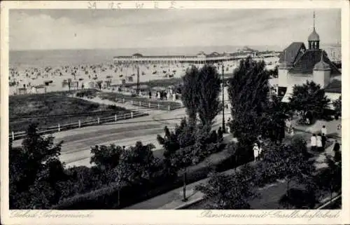 Ak Świnoujście Swinemünde Pommern, Panorama mit Gesellschaftsbad, Strand