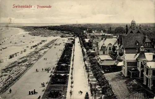 Ak Świnoujście Swinemünde Pommern, Promenade, Strand