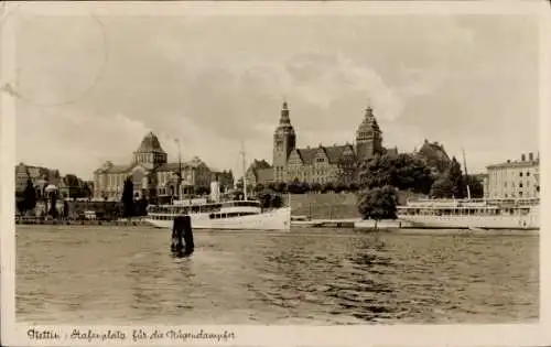 Ak Szczecin Stettin Pommern, Hafenplatz für die Rügendampfer