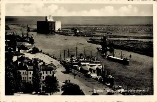 Ak Szczecin Stettin Pommern, Hakenterrasse, Hafen