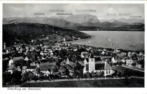 Ak Herrsching am Ammersee, Gesamtansicht, Zugspitze, Alpspitze, Höllentalspitze