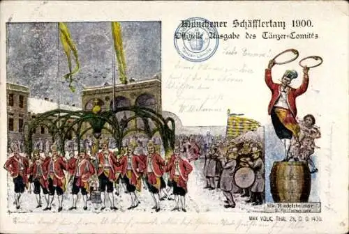 Ak München Bayern, Schäfflertanz 1900, Nik. Riedelsheimer, III. Reifenschwinger