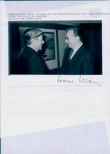 Foto Bundeskanzler Helmut Schmidt, Ministerpräsident von Baden-Württemberg Lothar Späth