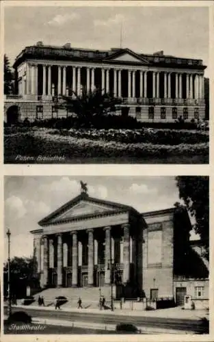 Ak Poznań Posen, Bibliothek, Stadttheater