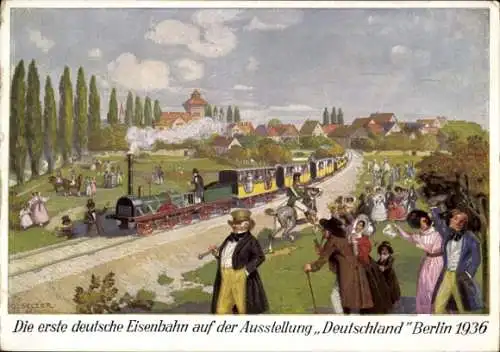 Ak Berlin, Die erste deutsche Eisenbahn auf der Ausstellung Deutschland, 1936