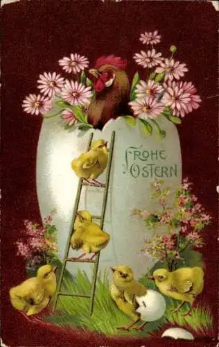 Ak Frohe Ostern, Küken, Blumenvase