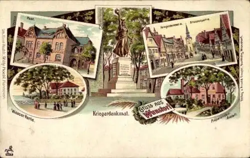 Litho Wunstorf in Niedersachsen, Kriegerdenkmal, Post, Präparanden Anstalt