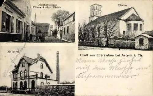 Ak Edersleben Sachsen Anhalt, Geschäft Ulrich, Kirche, Molkerei