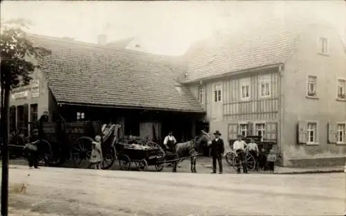 Foto Ak Groitzsch in Sachsen, Wagenbau und Hufbeschlag Ewald Bernsdorf, Geschäftshaus