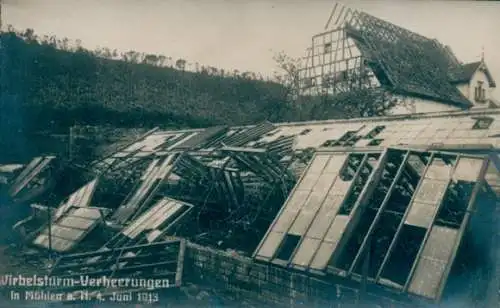 Ak Mühlen Horb am Neckar, Wirbelsturm-Verheerungen 4. Juni 1913