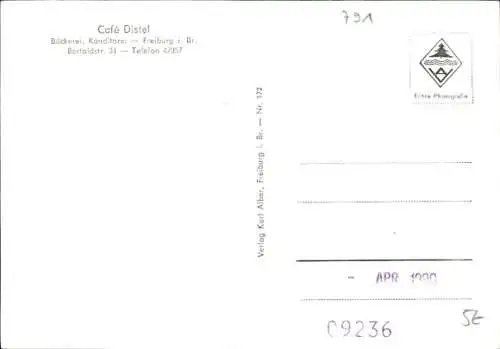 Ak Freiburg im Breisgau, Cafe Distel, Bertoldstraße 31